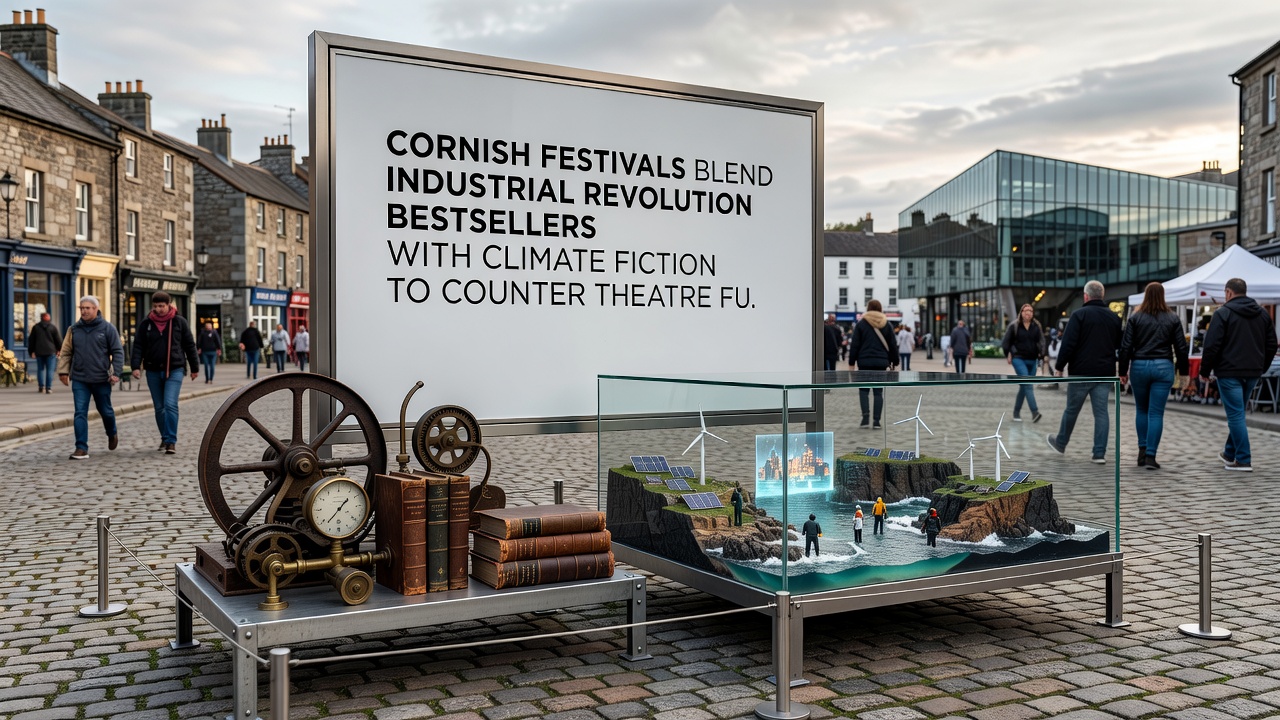 Audience members at a Cornish literary event engaging with blended historical and climate fiction performances